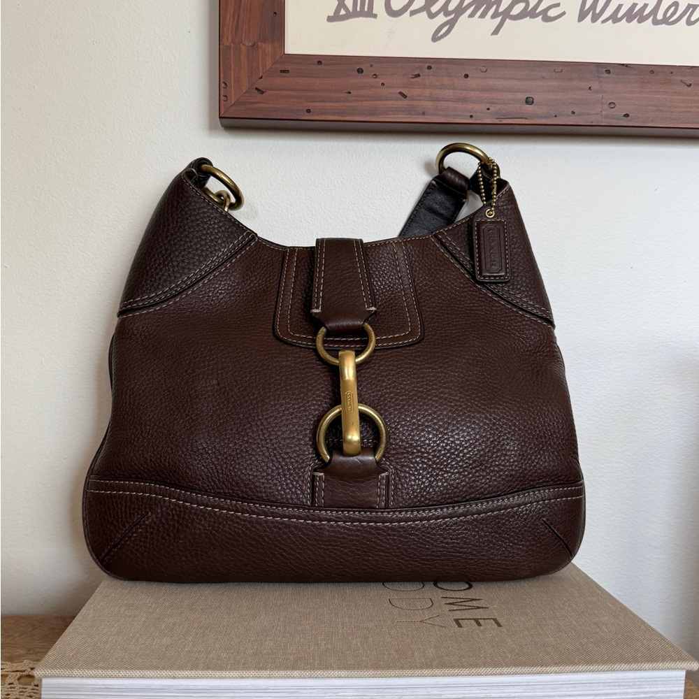 Coach 10209 Hampton Clip Medium Hobo in Pebbled Chocolate Brown and Brass Y2K
